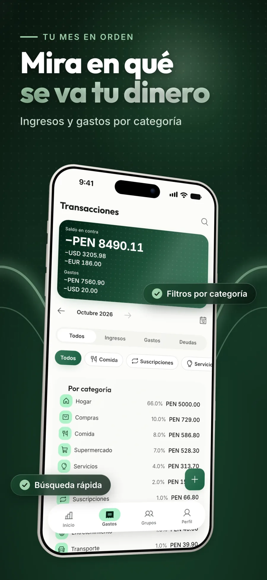 Cada gasto con su categoría: Mira a dónde se va tu plata.